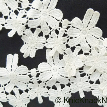 Off White Flower Embroidery Floral Lace Trim, Dyeable Trim, Approx. 80mm